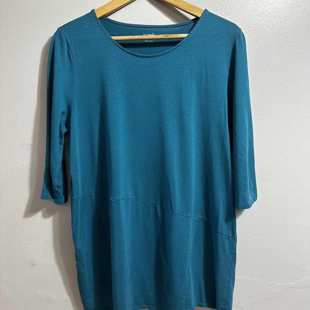Pure Jill  Women's Teal Wrap‎ Tunic Pullover Top Cotton Blend Size L